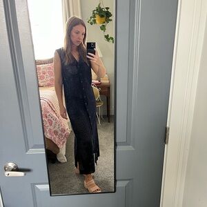 Chico’s button up navy blue women’s dress/swim cover up. Size 8. Vintage 90s.